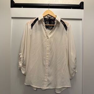 Express Ivory Blouse with Black Lace Detail
